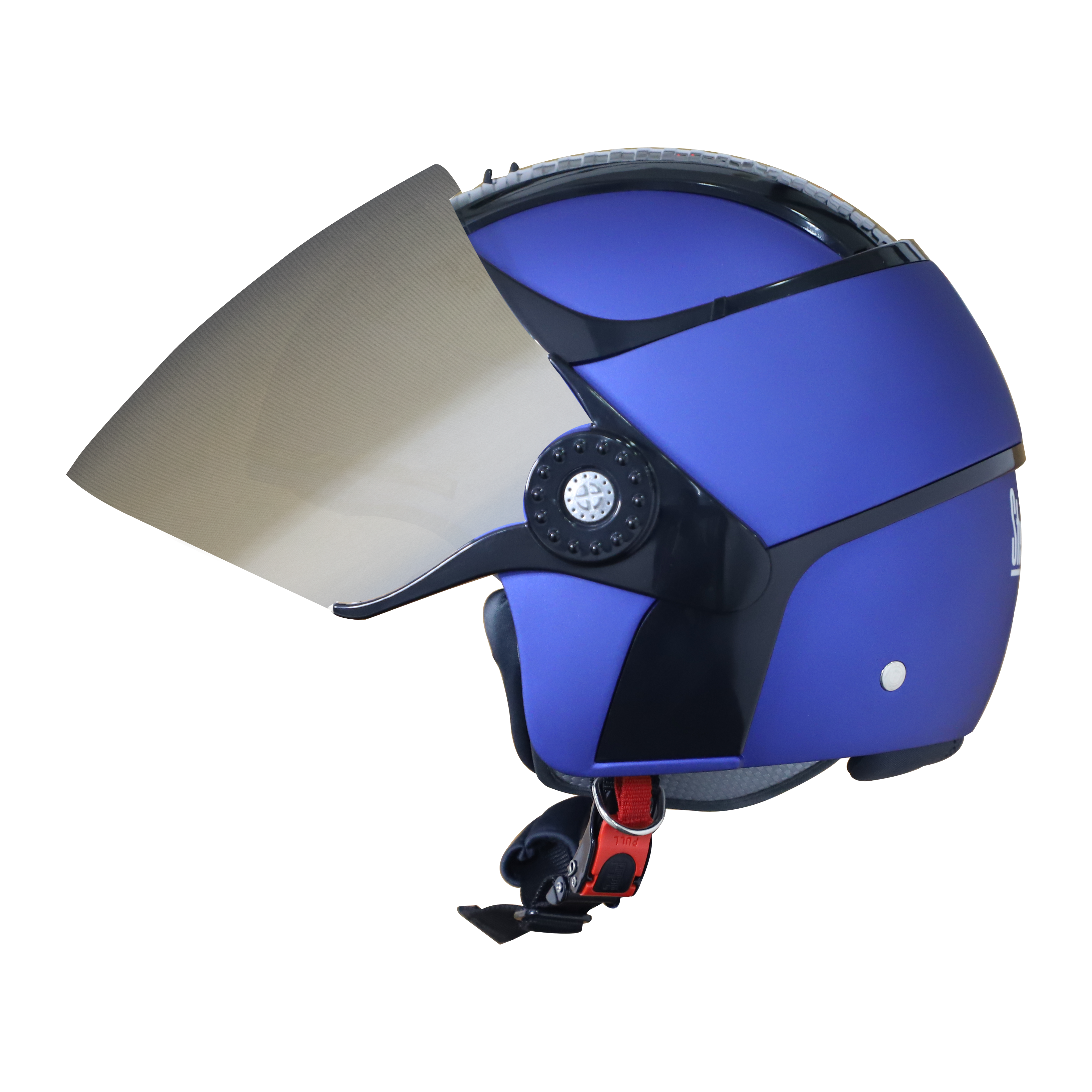 SB-29 AER MAT Y.BLUE WITH BLACK (FITTED WITH CLEAR VISOR WITH EXTRA CHROME SILVER VISOR FREE) 